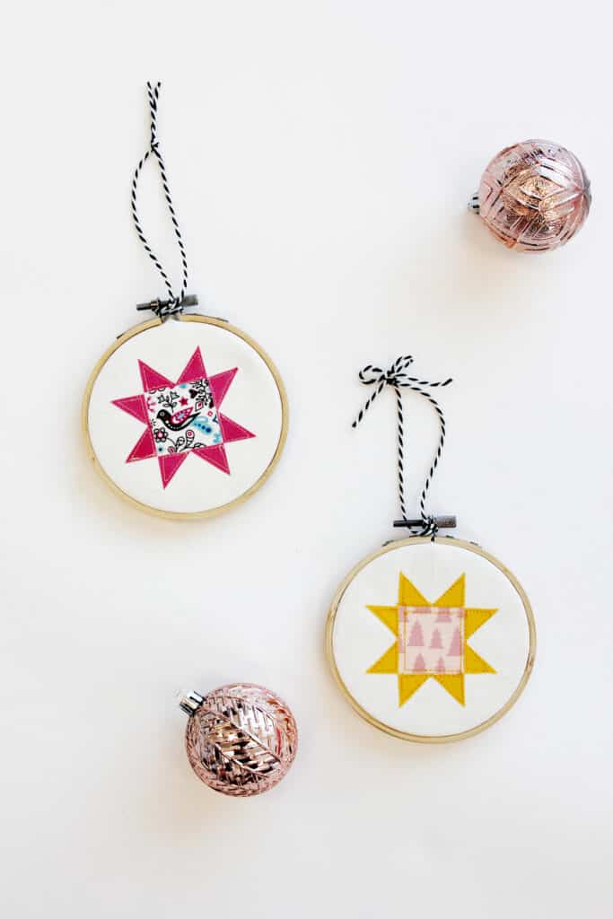 embroidery hoop christmas ornaments - quilt block design