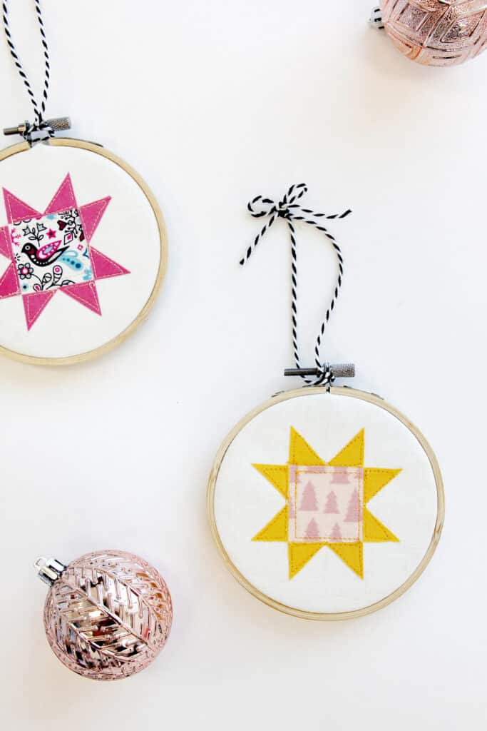 embroidery hoop christmas ornaments - quilt block design