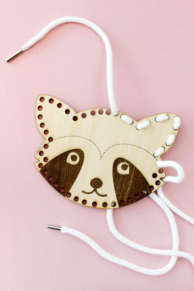 Raccoon DIY Lacing Cards for Sewing Practice - Laser Cut Wood with the xTool M1