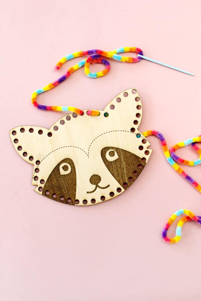 Raccoon DIY Lacing Cards for Sewing Practice - Laser Cut Wood with the xTool M1