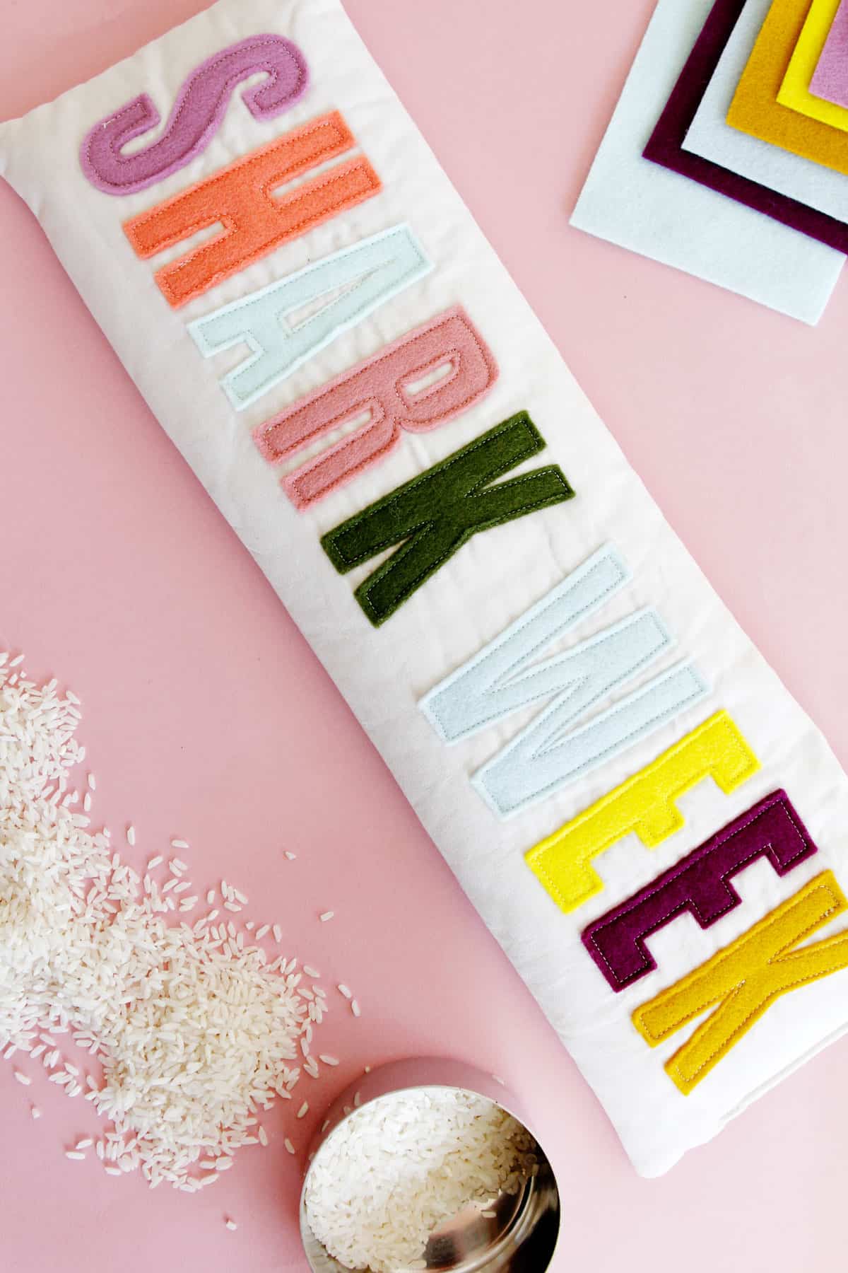 DIY Rice Heating Pad with Applique Words - see kate sew