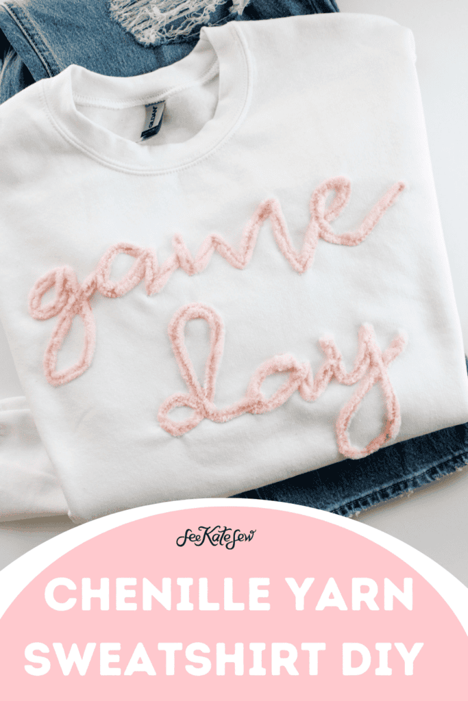 Game Day Sweatshirt DIY - Chenille Yarn Sweatshirt Tutorial