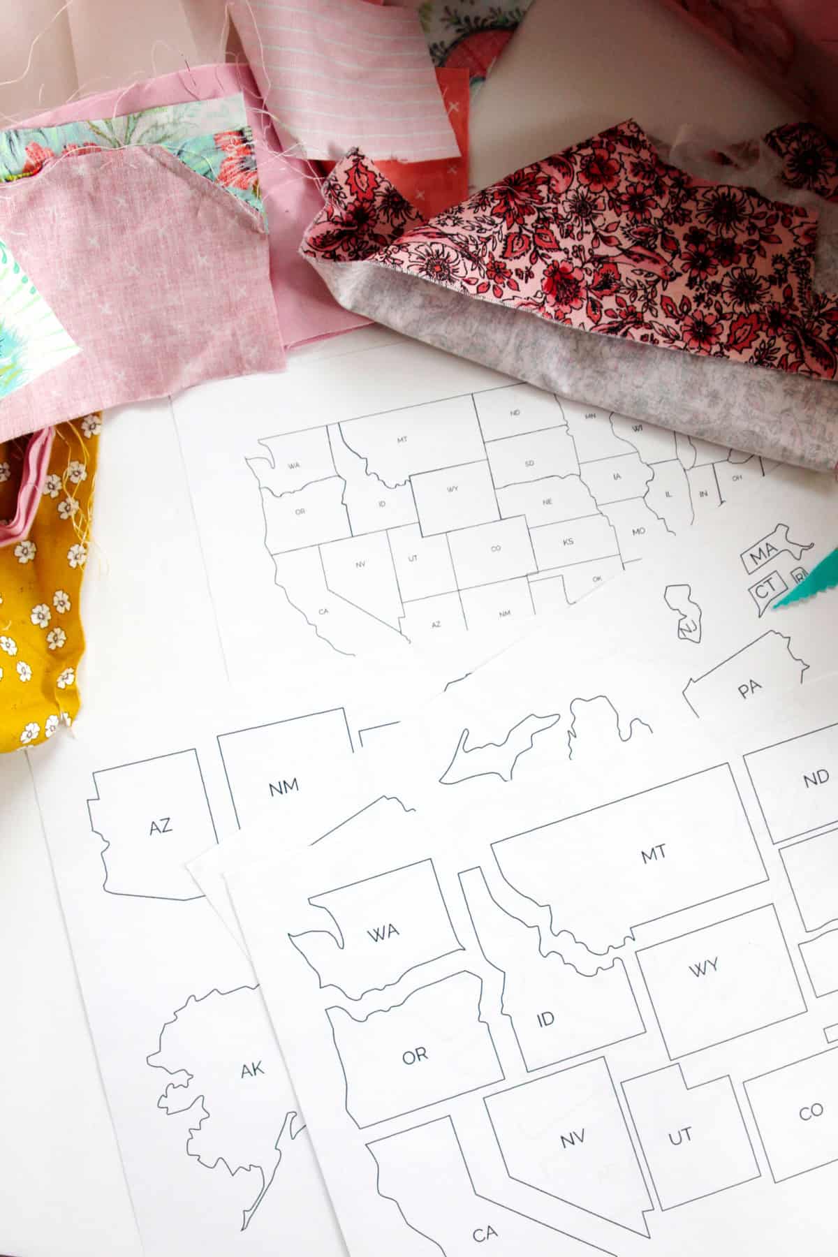 Fabric Scrap Map with US Map Pattern - see kate sew